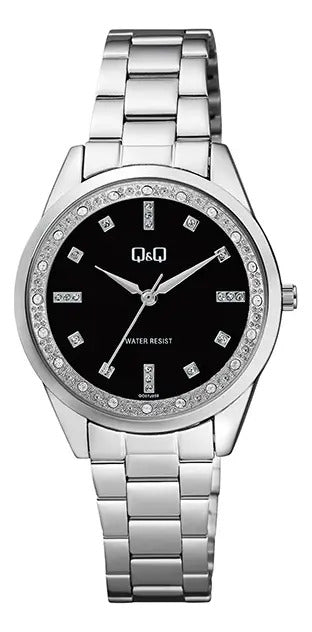 Reloj Q&q Metal Dama 34mm Qc07j202y - Plateado Negro