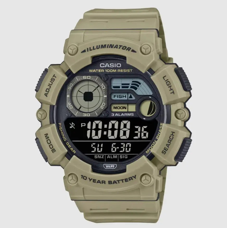 Reloj Casio Digital Silicona Verde Ws-1500h-5bvdf Caqui Beige Negro