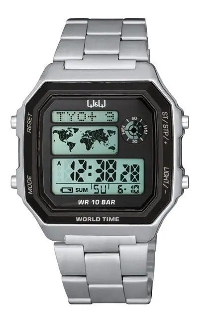 Reloj Digital Q&q Metal Hombre 42mm M196j006y - Plateado