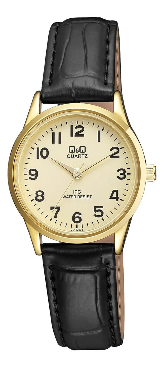 Reloj Q&q Cuero Dama 30mm C215j103y - Negro