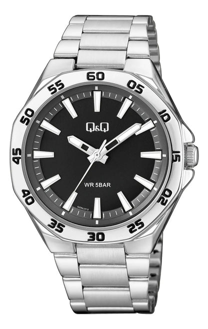 Reloj Q&q Metal Hombre 42mm Qz82j212y - Plateado