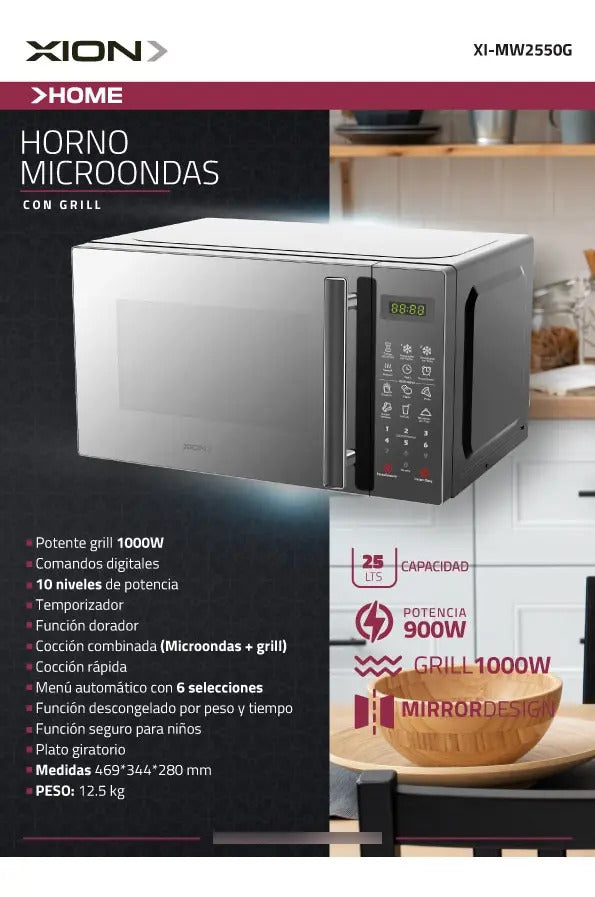 Microondas Digital Con Grill Xion 25 Lts Xi-mw2550g