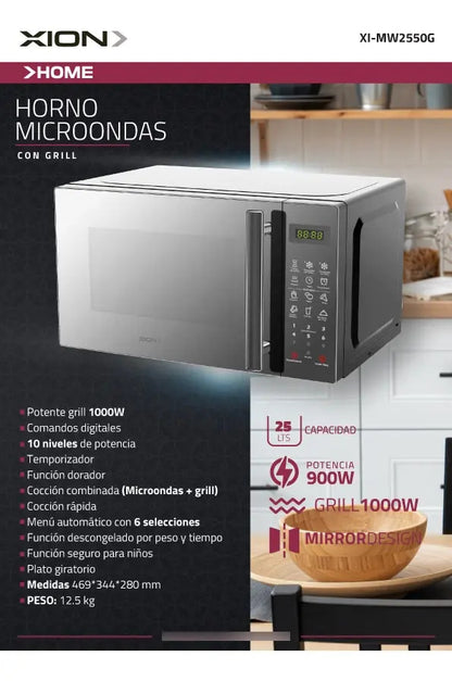 Microondas Digital Con Grill Xion 25 Lts Xi-mw2550g