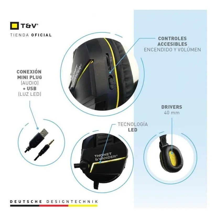 Auricular Cascos Gamer Thonet & Vander Vx70 - Negro