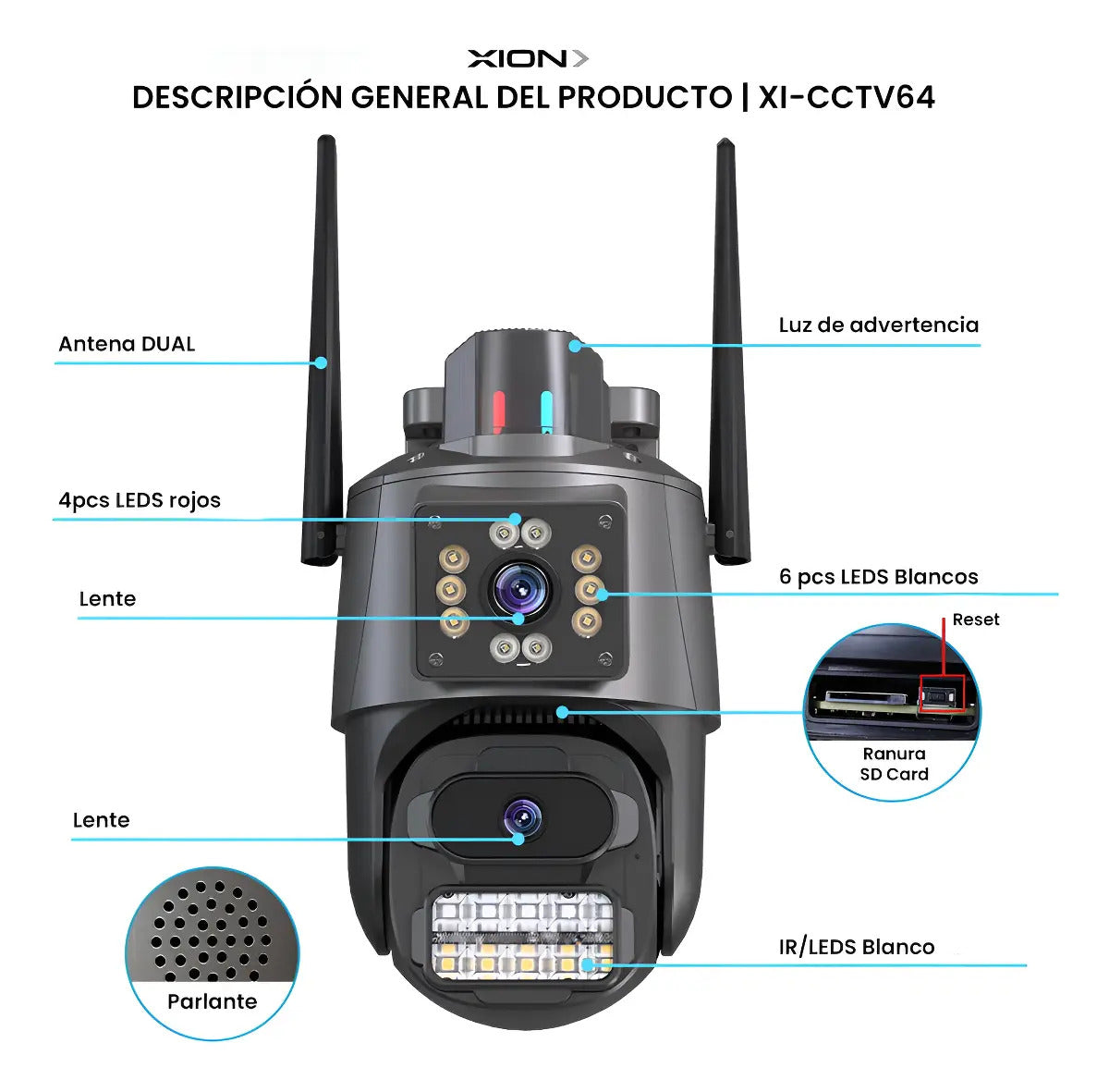 Cámara De Seguridad Xion Smart Wifi Doble Lente Xi-cctv64 Qo Negro