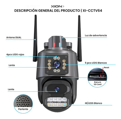 Cámara De Seguridad Xion Smart Wifi Doble Lente Xi-cctv64 Qo Negro