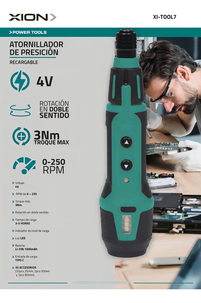 Kit Atornillador De Precisión Inalámbrico Xion Xi-tool7 Qofe Unico