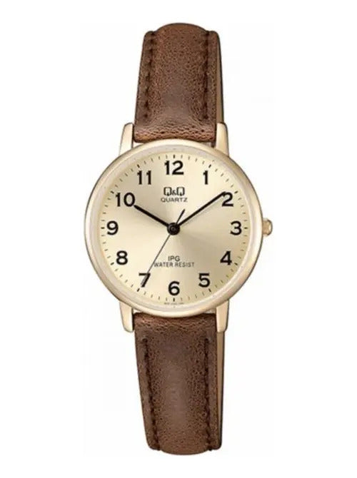 Reloj Q&q Cuero 30mm Qz01j103 - Marrón Dorado