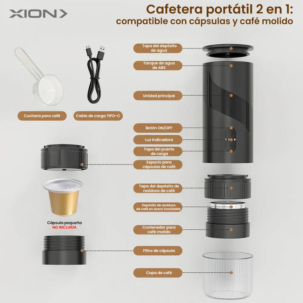 Cafetera Para Capsula Y Café Xion Portátil Xi-cm1 Negro