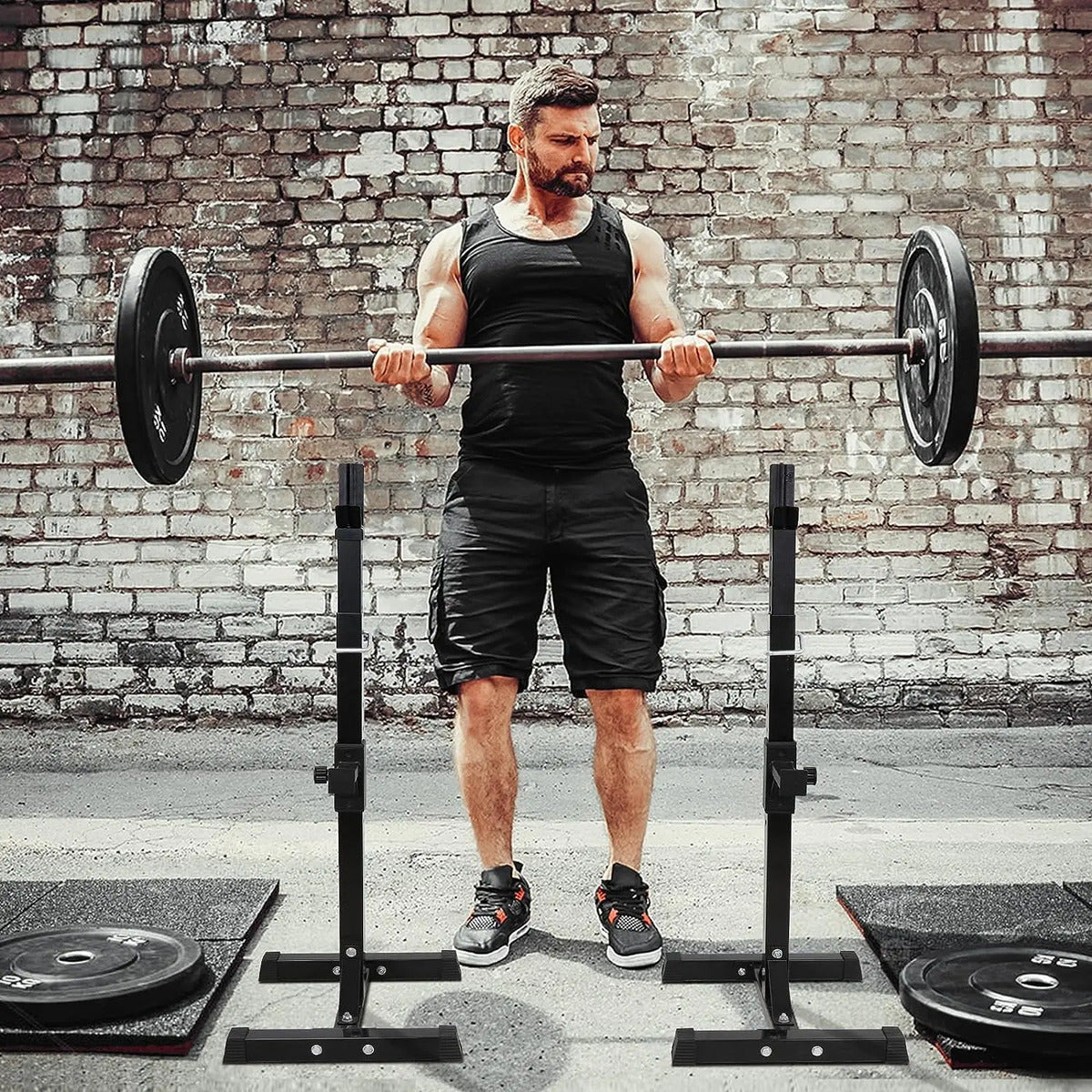 Soporte Para Barra Regulable 200kg Rhino - Negro