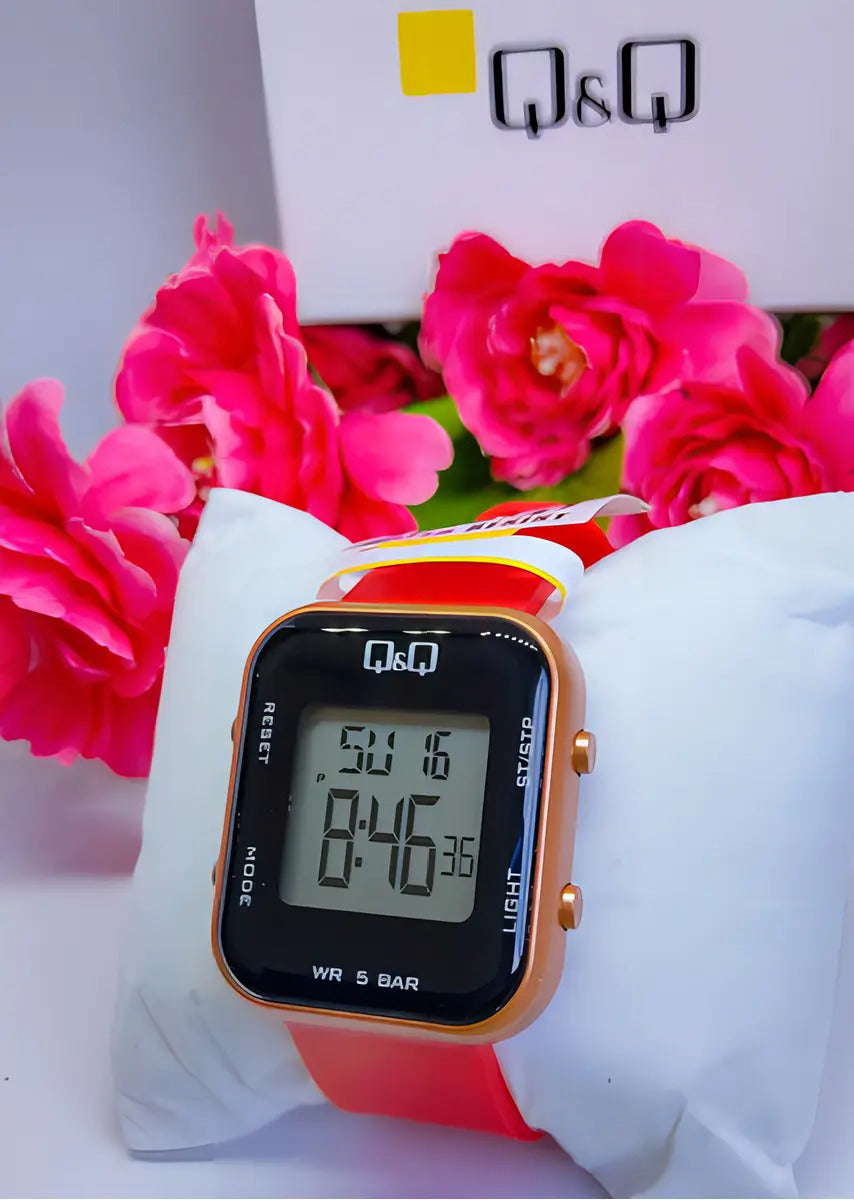 Reloj Digital Q&q Silicona M207j006y Dama 34mm - Rojo