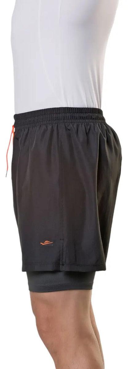 Short Con Calza Running Deporte Con Bolsillo Elite Negro Eg1