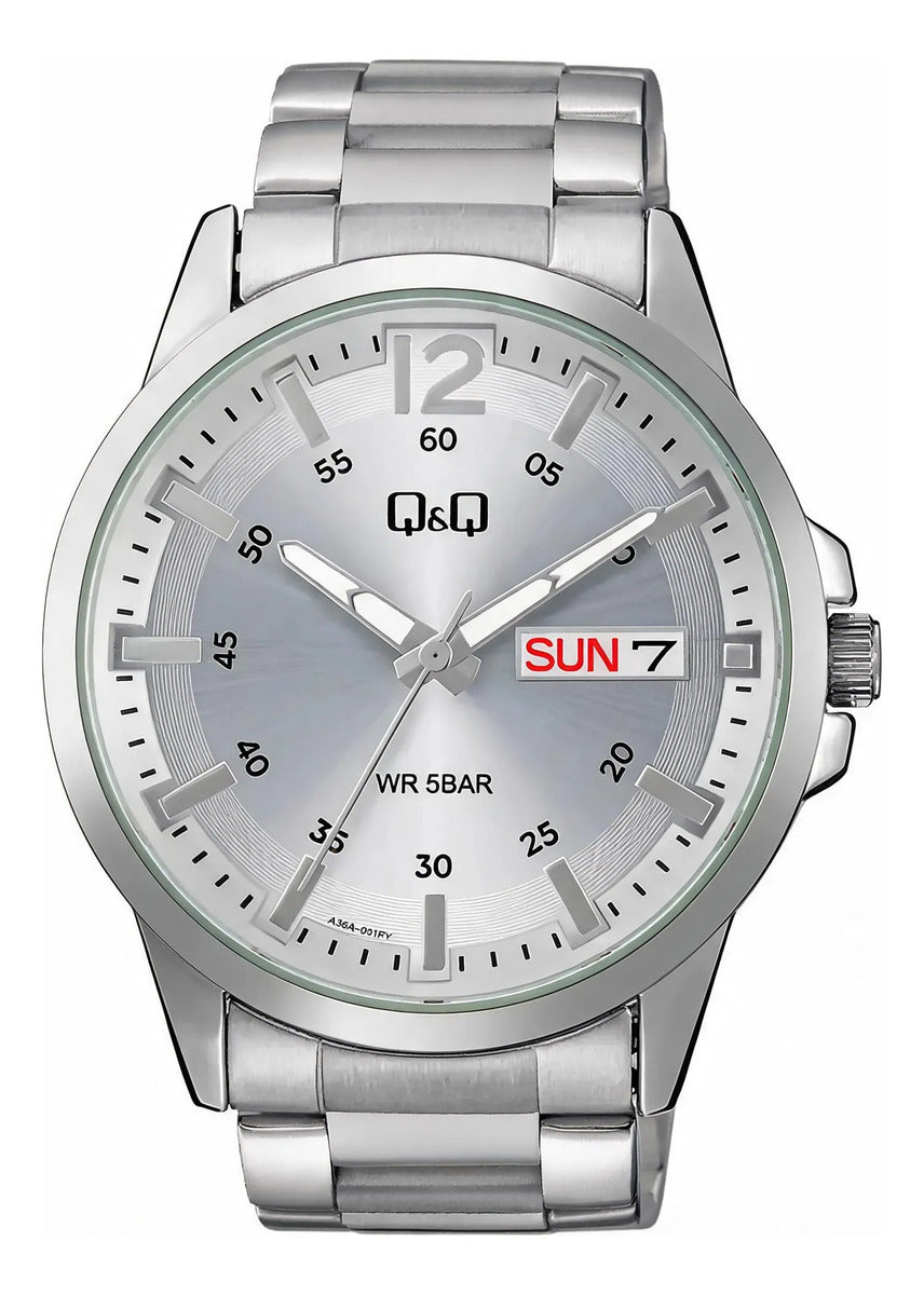 Reloj Q&q Metal Hombre 42mm A36a-001py - Plateado