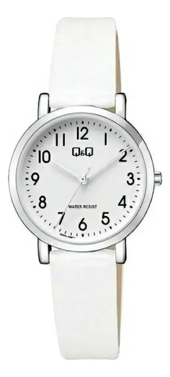 Reloj Q&q Cuero Dama 30mm Q58a-008py - Blanco