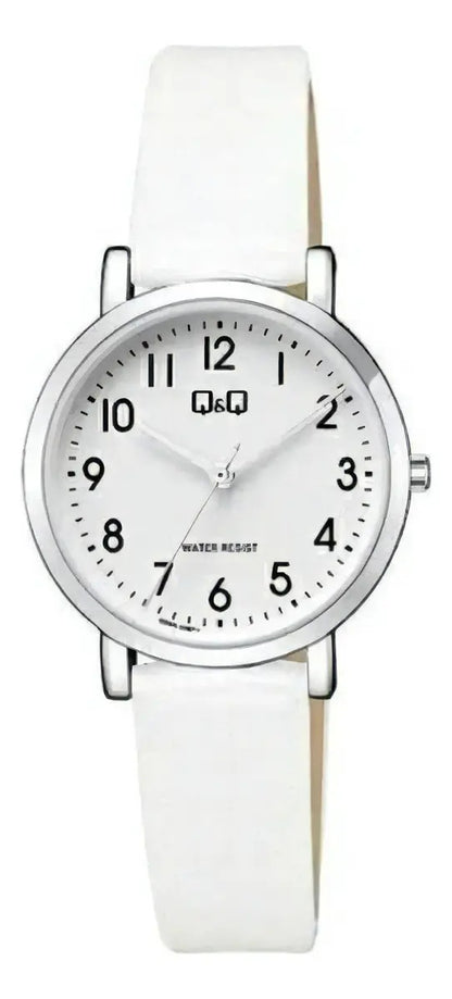 Reloj Q&q Cuero Dama 30mm Q58a-008py - Blanco