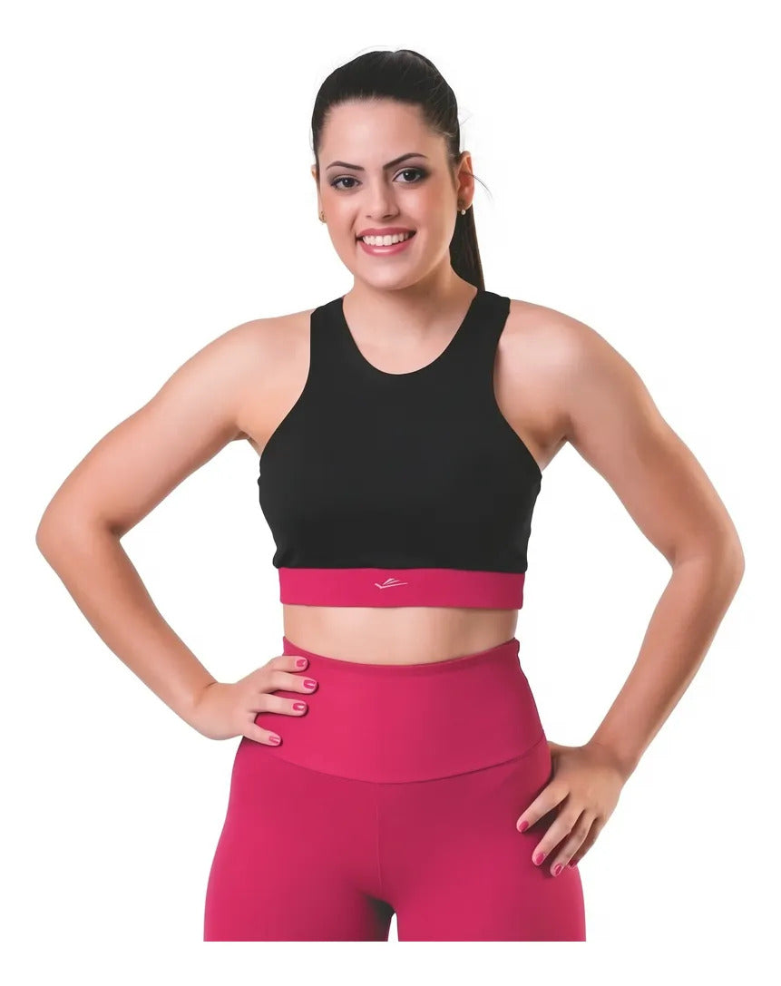 Top Deportivo Dama Con Relleno Running Fitness Elite - Negro/rosa M