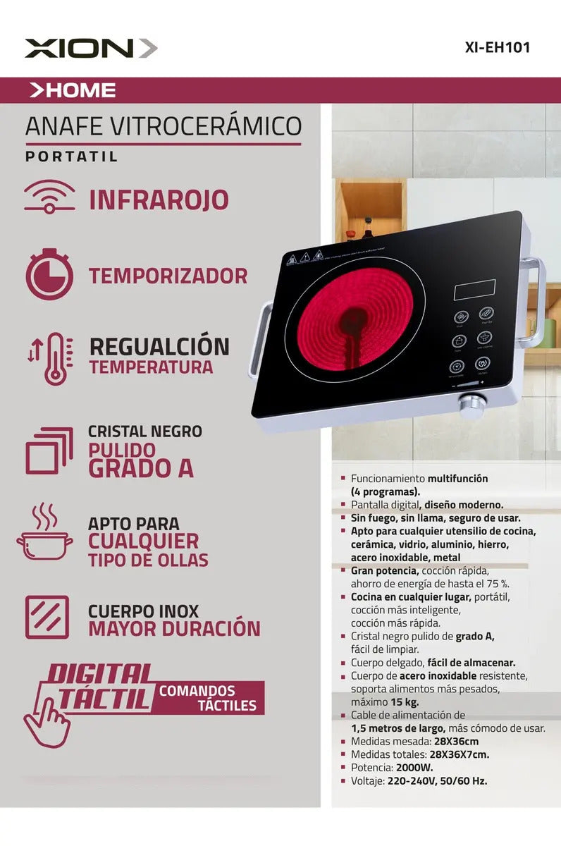 Anafe Xion Vitrocerámico Portátil 1 Hornalla Xi-eh101 Negro