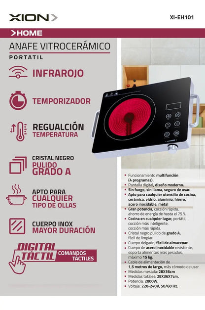 Anafe Xion Vitrocerámico Portátil 1 Hornalla Xi-eh101 Negro
