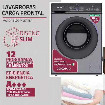 Lavarropas Xion C/frontal 8kg Inverter Xi-lav88x - Gris