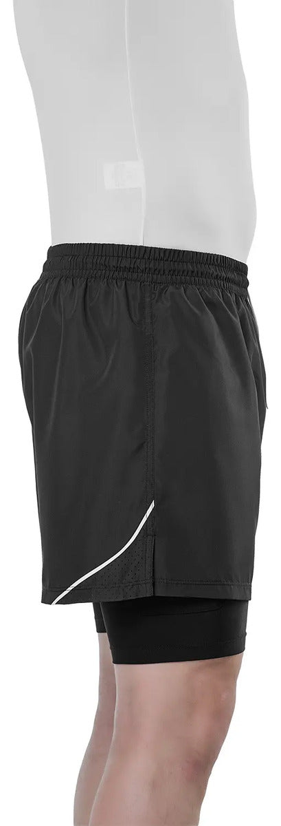 Short Con Calza Interior Perforada Deportivo Elite Negro Eg2