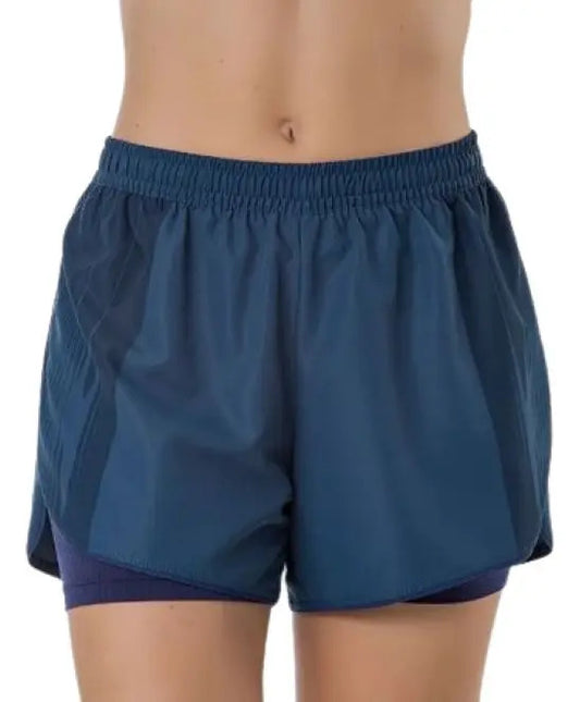 Short Deportivo Running Gym Dama Poliéster Elite - Azul Petróleo L