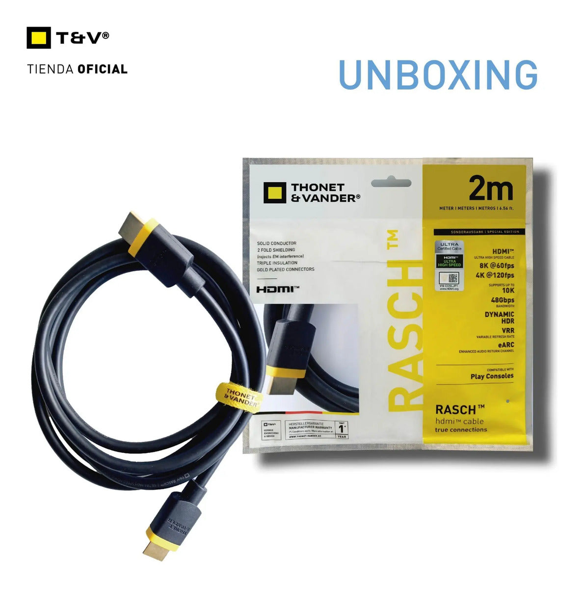 Cable Hdmi Rasch 2.1 8k Thonet & Vander 3 Mt