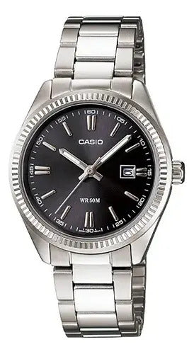 Reloj Casio Metal Dama 30mm Ltp-1302d1a1 - Plateado Negro