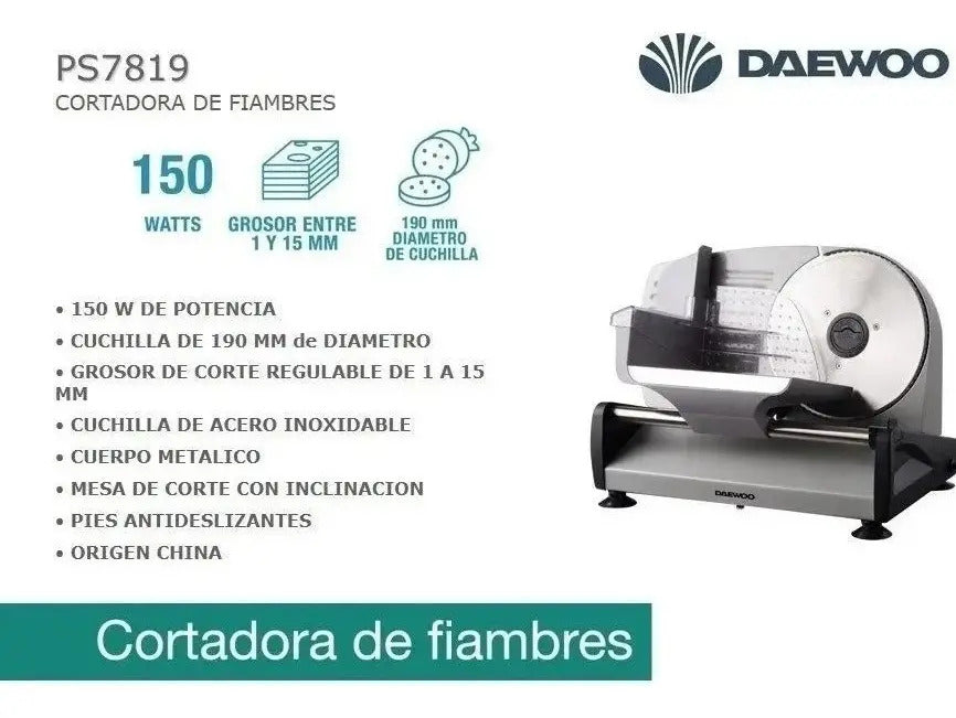 Cortadora De Fiambre Daewoo Acero Inox 150w - Plateado
