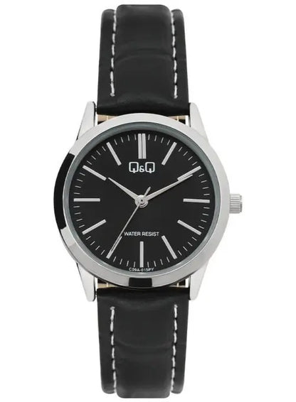 Reloj Q&q Cuero Dama 30mm C09a-015py - Plateado Negro