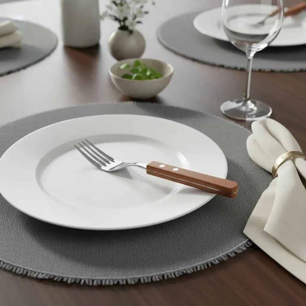 12 Tenedores De Mesa Mango Madera Kutt