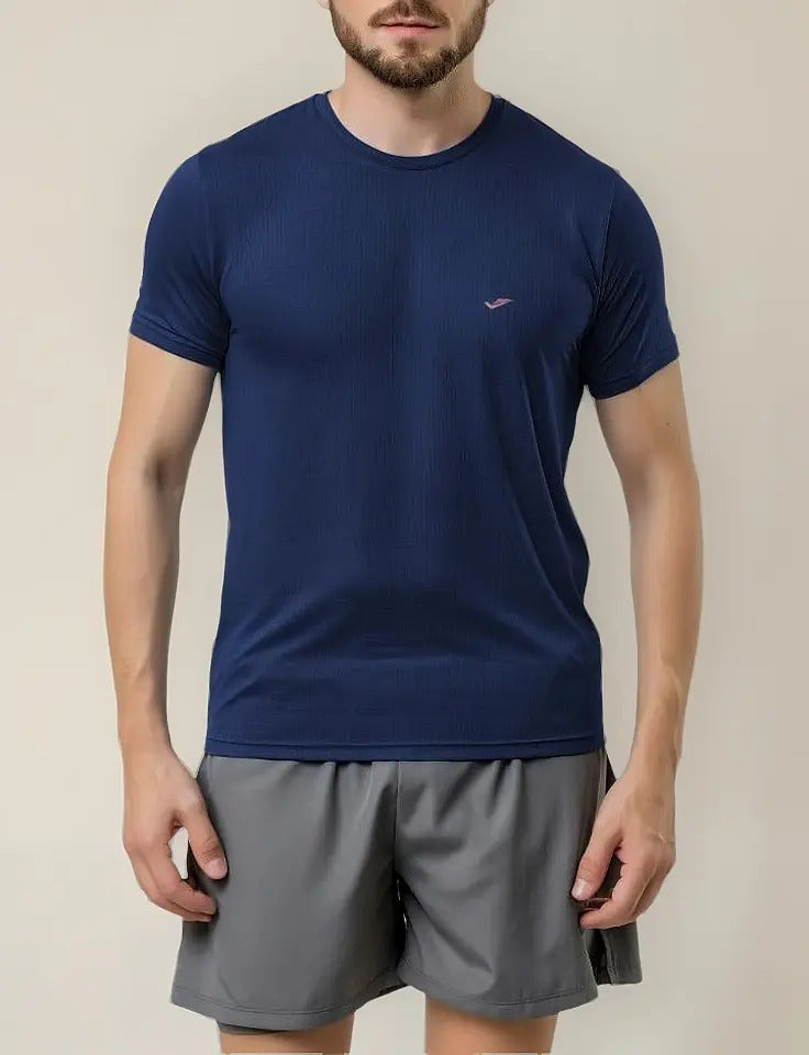 Remera Running Poliéster Elastano Tecnología Aero Elite Qofe Azul Marino 2xl