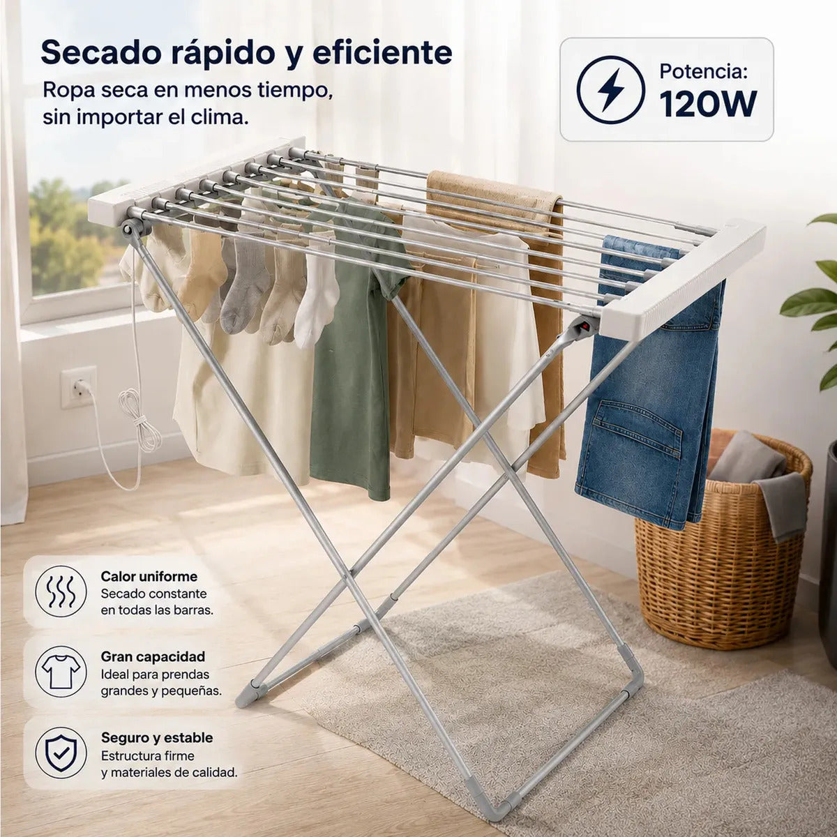 Tendedero Eléctrico Xion Calefaccionado Tender-2 - Plateado