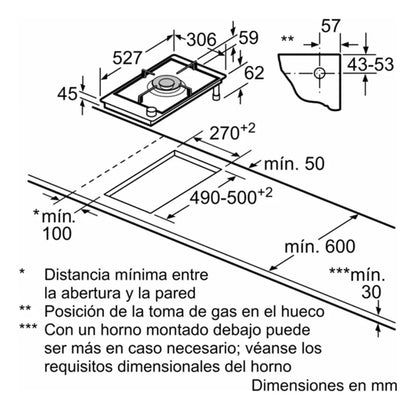 Anafe De Empotrar A Gas Bosch 1 Hornalla Pra3a6i10 Negro