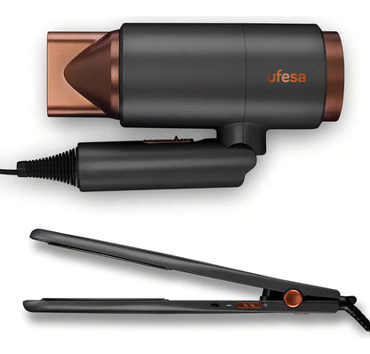 Pack Secador De Pelo + Plancha Ufesa My Glamour Set Gris Oscuro