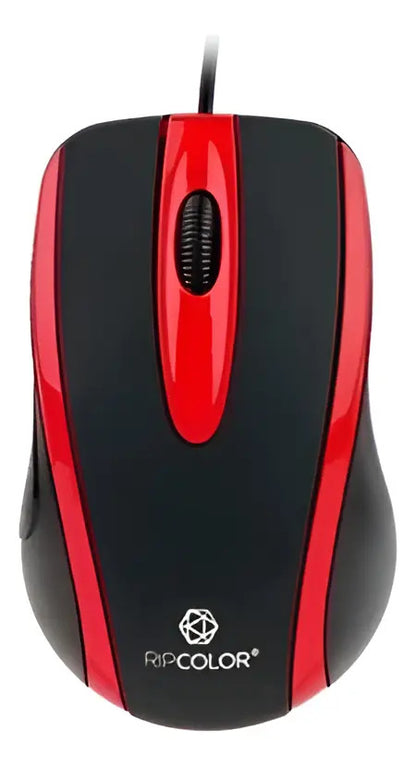 Mouse Óptico Usb Ripcolor B0601r - Negro Con Rojo