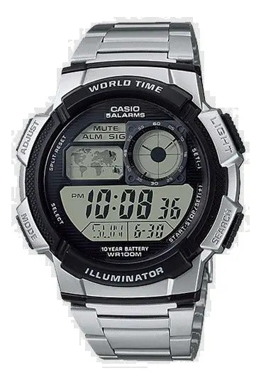 Reloj Casio Digital Acero Caja Resina Negra - Plateado
