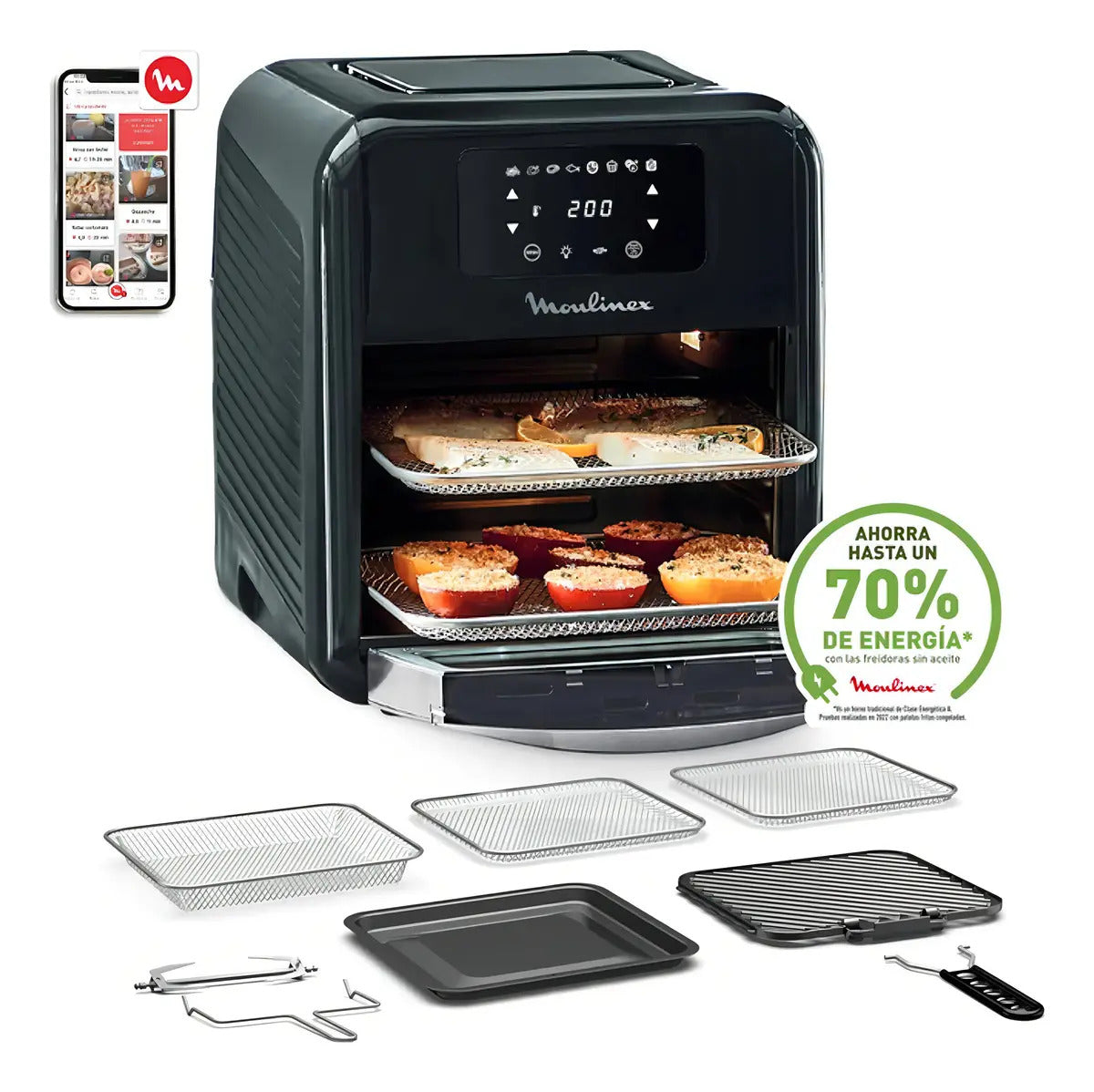 Freidora Sin Aceite + Horno Moulinex 11 Lt 2050w - Negro