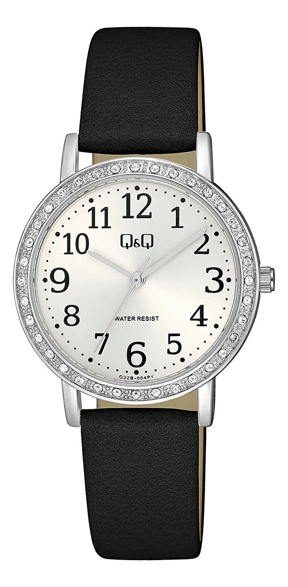 Reloj Q&q Cuero Dama 33mm Q32b-004py - Negro