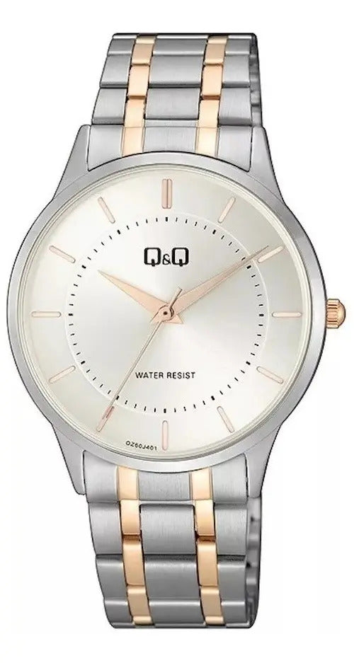 Reloj Q&q Metal 41mm Qz60j401 - Plateado Blanco