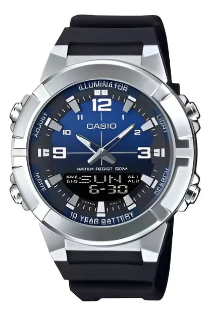 Reloj Casio Digital Día Hora 51mm Amw-870a-2a - Negro Plateado Azul