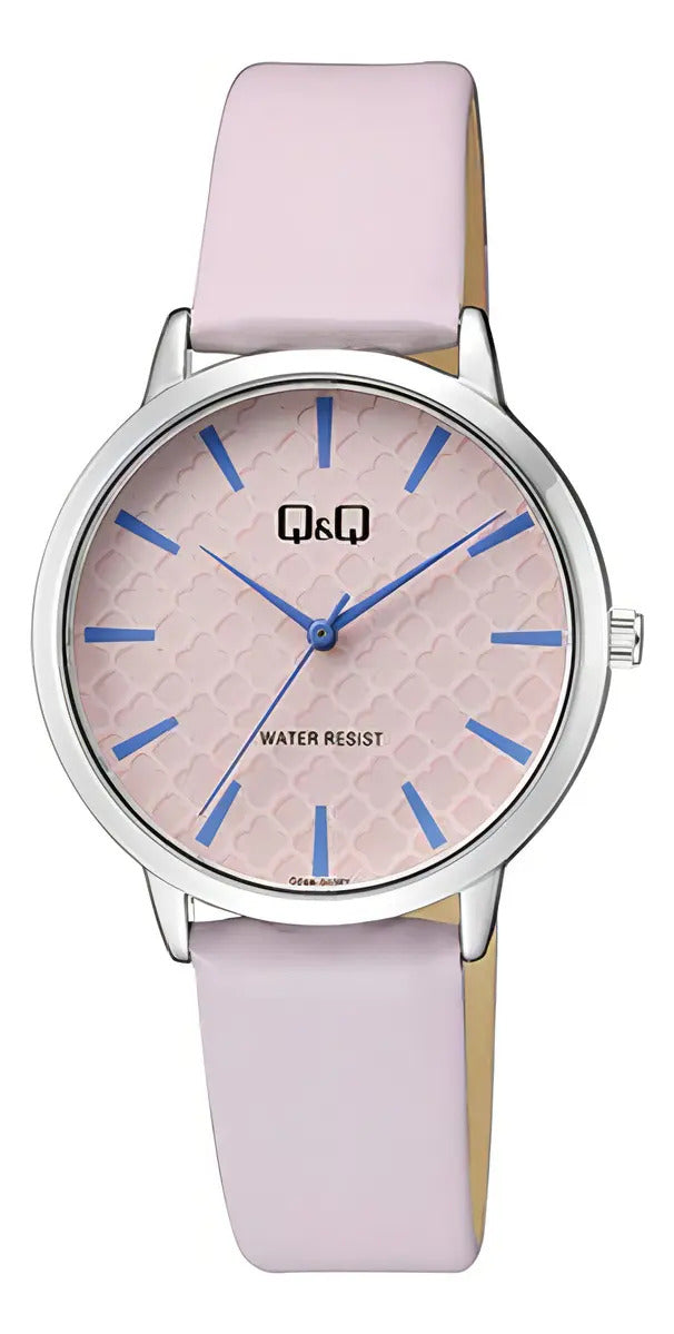 Reloj Q&q Cuero Dama 34mm Q26b-003py - Plateado