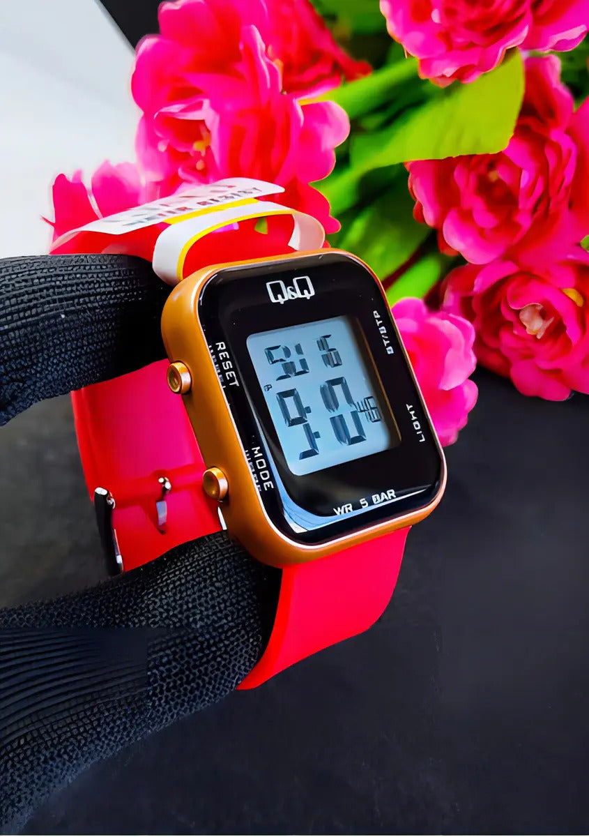 Reloj Digital Q&q Silicona M207j006y Dama 34mm - Rojo