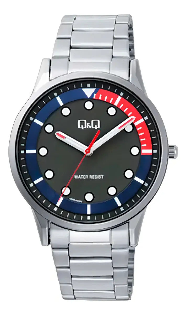 Reloj Q&q Metal Hombre 40mm Q50b-002py - Plateado Negro