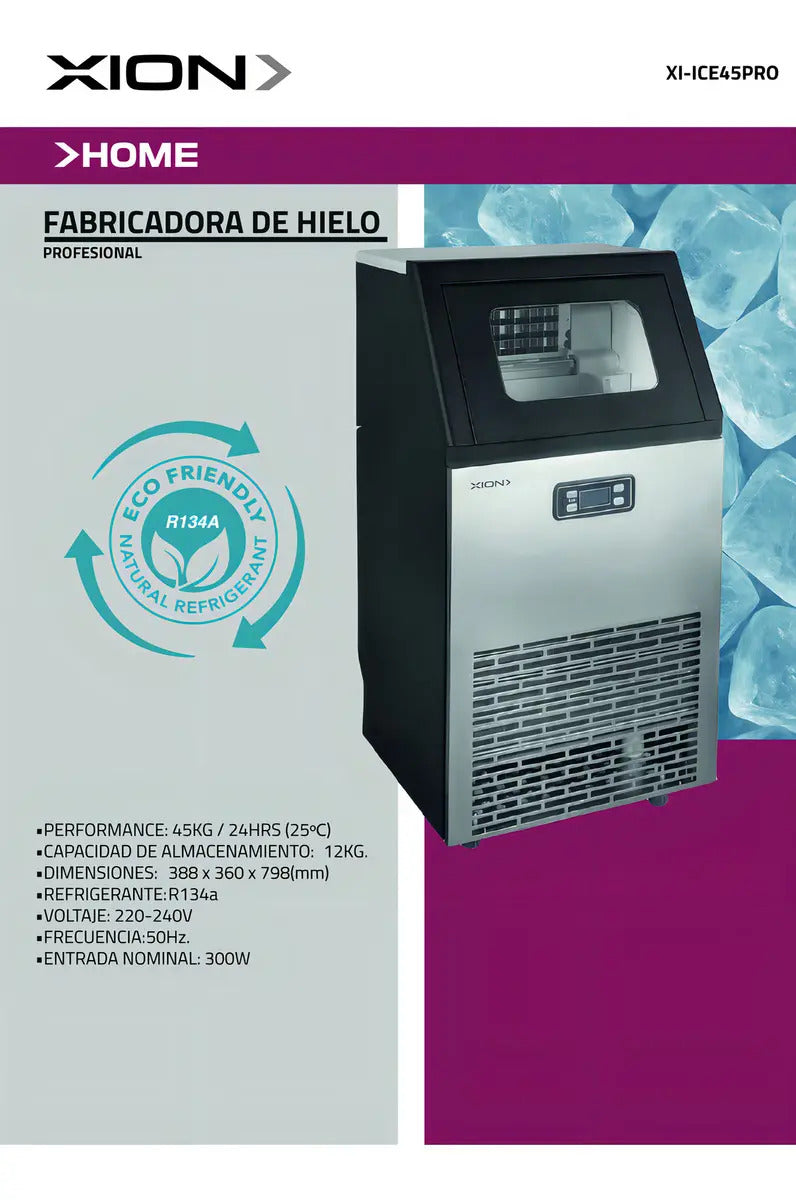 Fabricadora De Hielo Pro 45kg/24h Xion Xi-ice45pro Negro