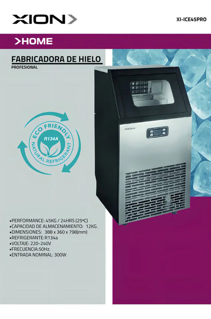 Fabricadora De Hielo Pro 45kg/24h Xion Xi-ice45pro Negro
