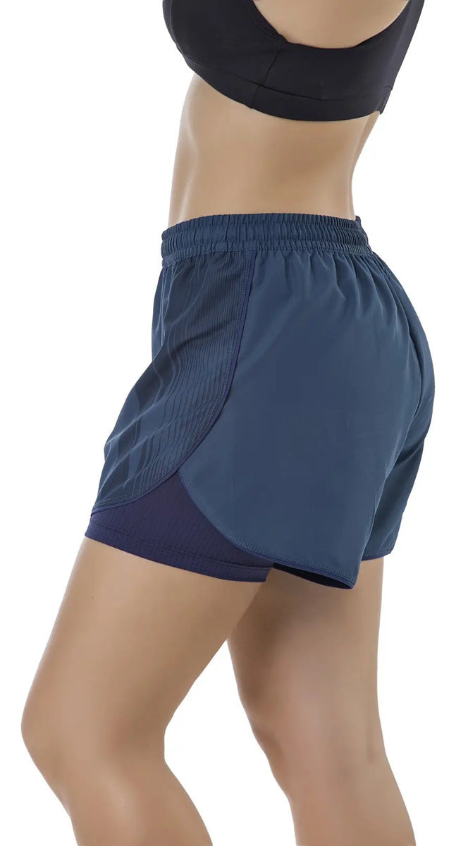 Short Deportivo Running Gym Dama Poliéster Elite - Azul Petróleo M