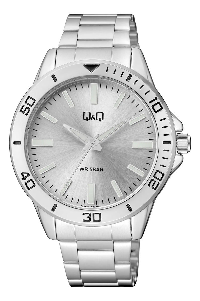Reloj Q&q Metal Hombre 44mm Q28b-001py - Plateado