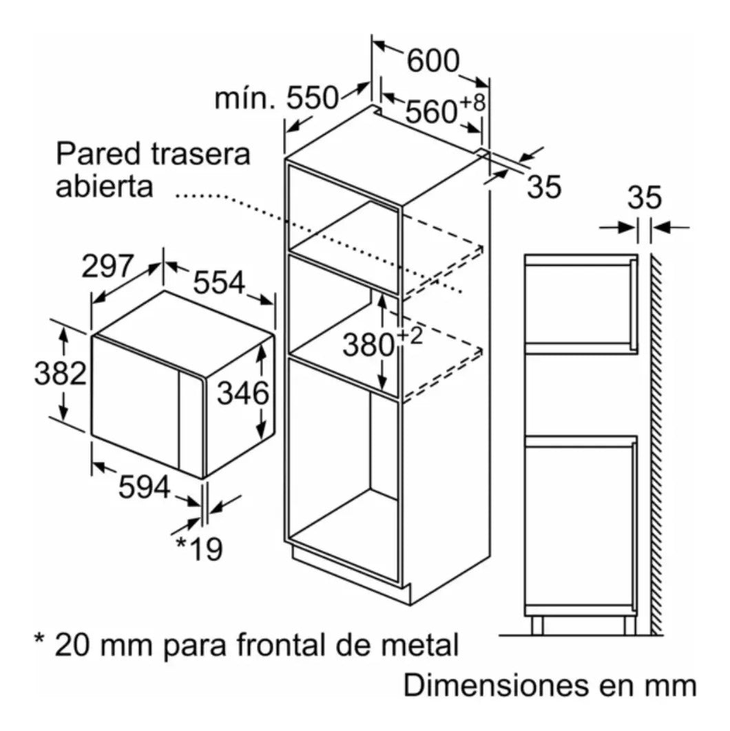 Microondas De Empotrar Bosch 20 Lts Bfl520ms0