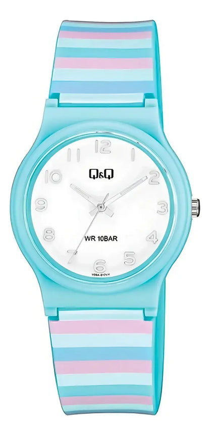 Reloj Q&q Silicona Dama 34mm V06a-012vy - Azul Turquesa Blanco