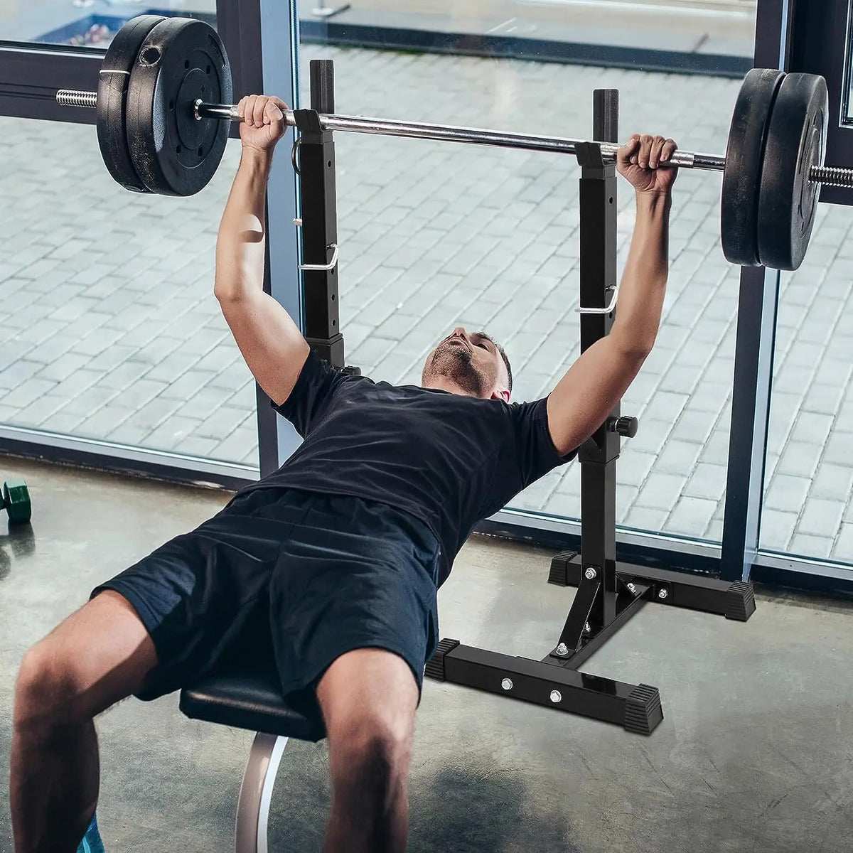 Soporte Para Barra Regulable 200kg Rhino - Negro